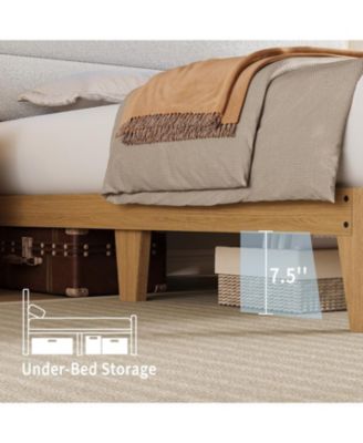King Upholstered Bed Storage Headboard LED Boucle Platform Charging Station No Box Spring Easy Assembly