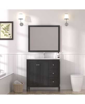 35.4" Munich Black Bathroom Vanity with Basin, Plywood Cabinet with Soft Closing Doors & 3 Drawers Storage for Small Bathrooms