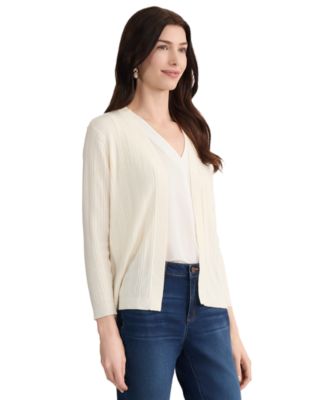 Petite Variegated Rib Kissing Front Long-Sleeve Cardigan