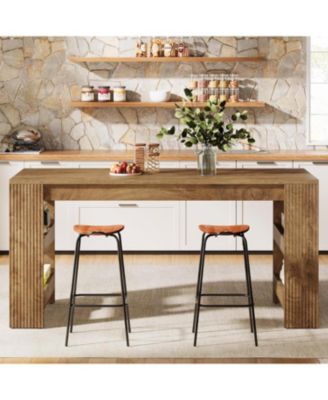 63-Inch Kitchen Island with Storage, Farmhouse Home Bar Table with Double-Sided Storage Shelves, Large Stationary Island Table
