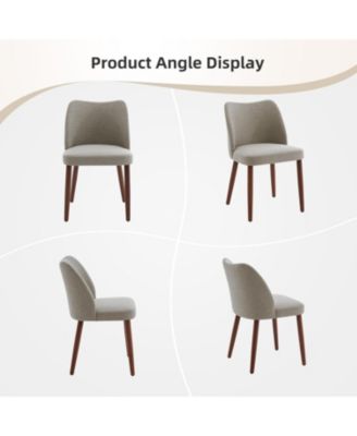 Modern Linen Dining Chairs Set of 4, Upholstered Chairs with Padded Seat and Wood Legs