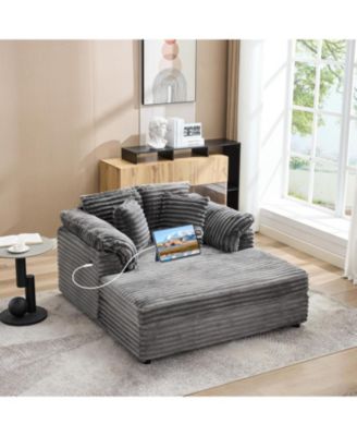 Oversized Chaise Lounge Chair Indoor Upholstered Sofa Bed with Throw Pillows and Armrests Comfy Corduroy Sleeper Couch