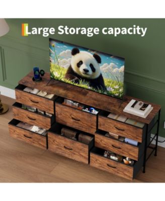 8 Drawer Fabric Dresser TV Stand with Wooden Top,Metal Frame Storage Chest,Wide Closet Organizer for Bedroom Living Room
