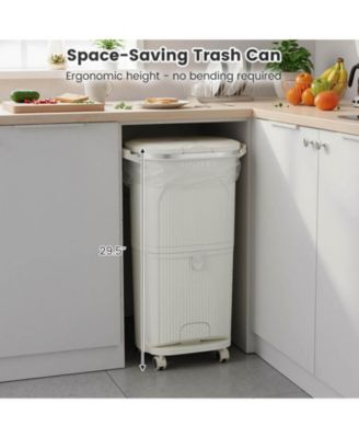 10 Gallon Kitchen Trash Can with Lid, 2 Removable Buckets, Step Pedal & Wheels