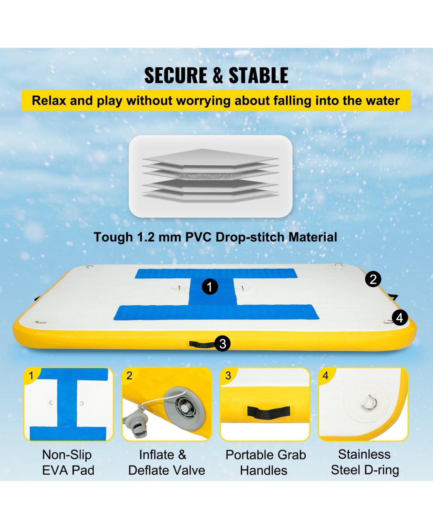 Детская игрушка Mecale Inflatable Dock Platform, 8 x 5 ft, Non-Slip, Supports 2–4 People, Ages 18+, цвет: Белый — фото 5