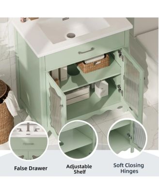 31"Bathroom Vanity with Sink, Tempered Glass Doors & Adjustable Storage for Small Bathrooms