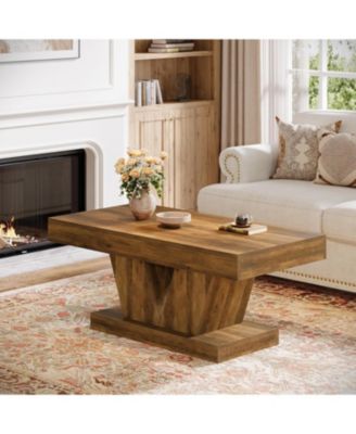 Farmhouse Rectangular Coffee Table, with Thick Sculptural Base
