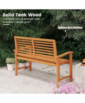 Outdoor Teak Wood Garden Bench with Slatted Back and Seat