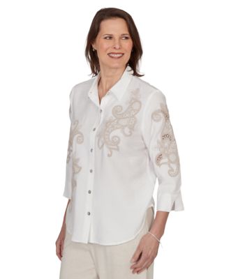 Petite Scroll Soutache Button-Front Collared Top