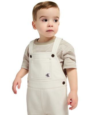 Baby Boys' Striped Top and Natural Denim Shortalls, 2-Piece Set