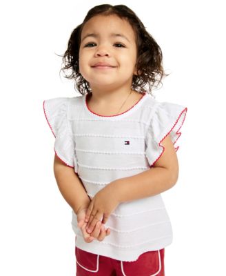 Baby Girls' Crochet Trim Striped Top and Patch Pocket Wide Leg Pants, 2-Piece Set