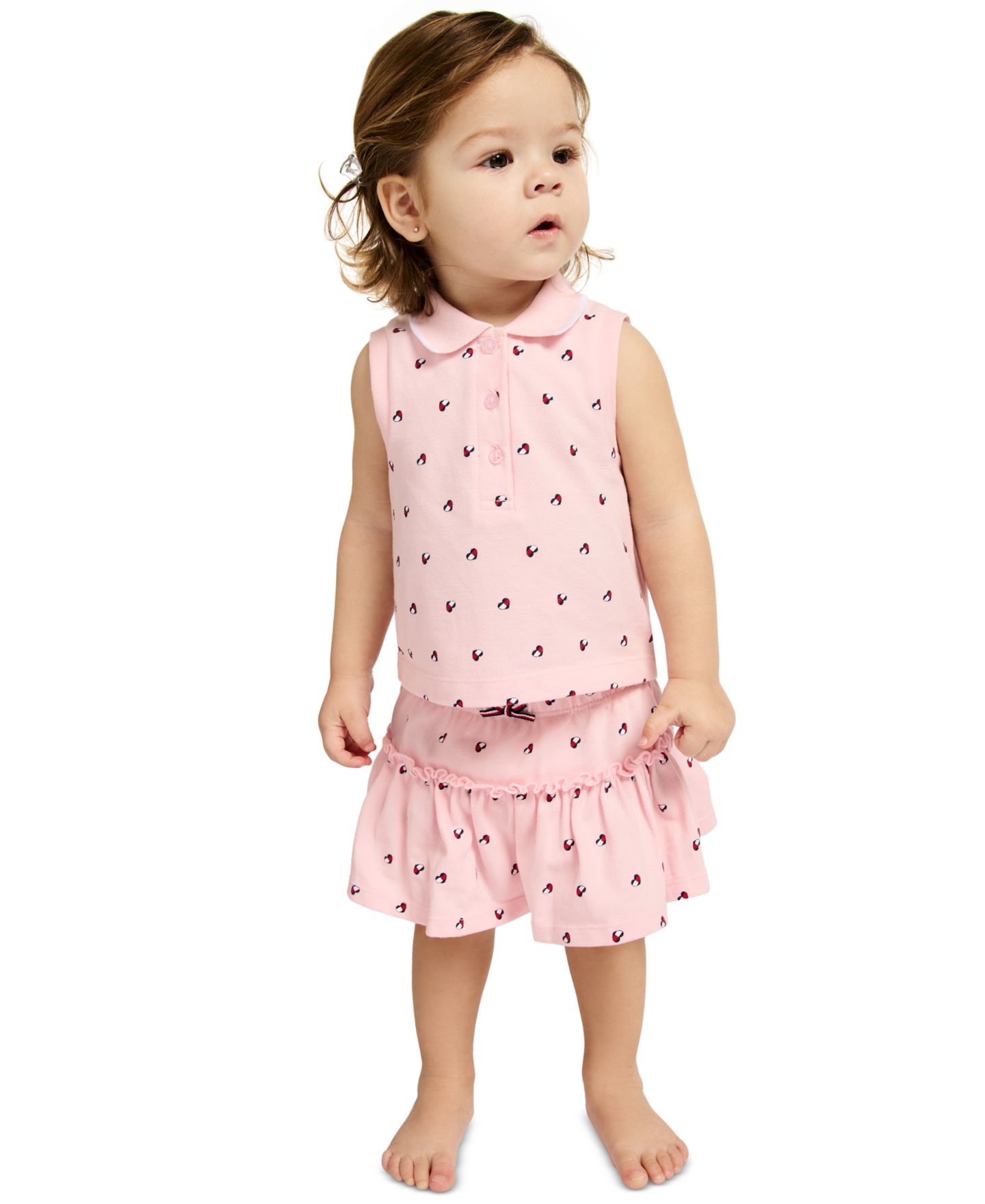 Комплект Tommy Hilfiger Printed Top and Skirted Bloomers, 2-Piece Set для девочек-малышей, цвет: Розовый — фото 1