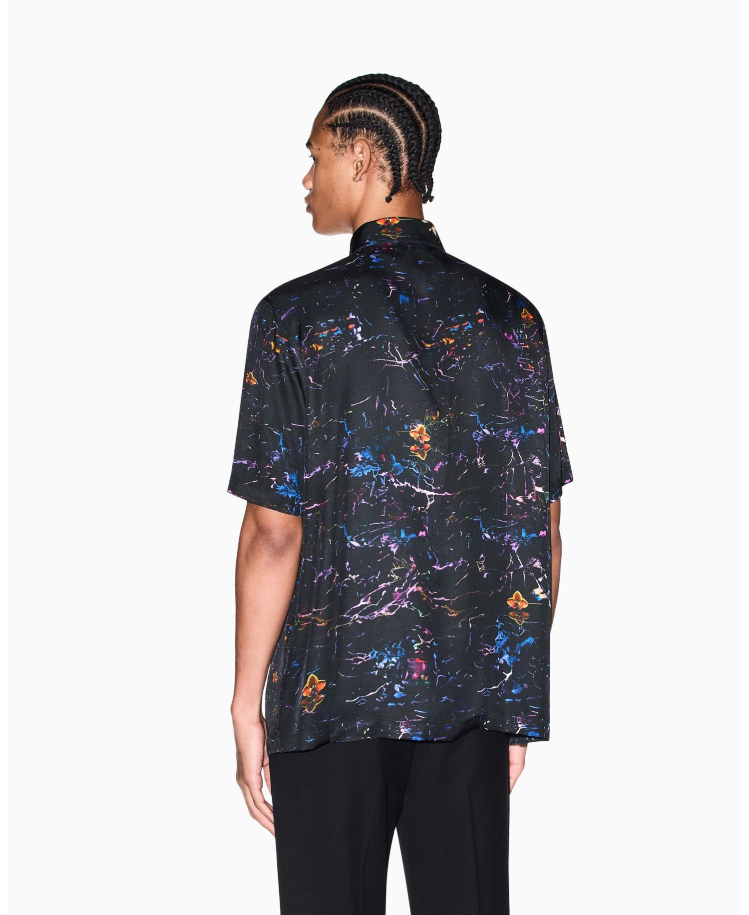 Men's Short Sleeve Silky Printed Button Up Shirt