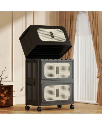 Retro 20" Wide Folding Storage Cabinet, 5 Tiers, Collapsible with Wheels