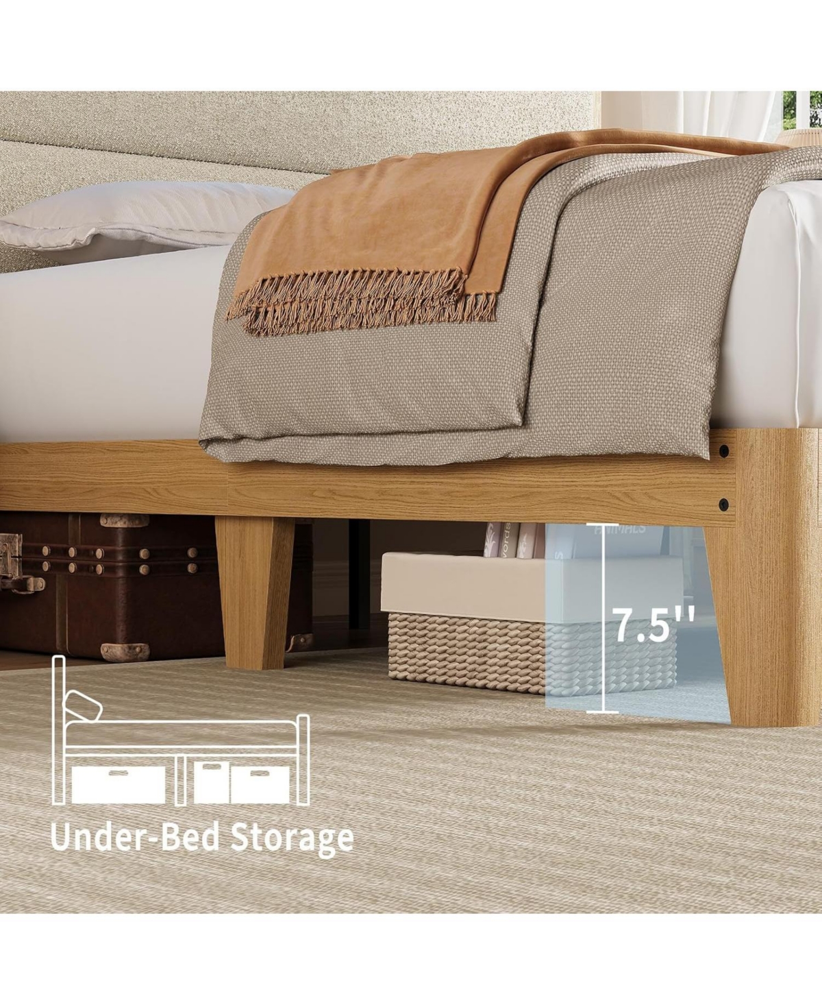 gaomon King Boucle Bed Frame, Frame with Rgb Led Light & Charging Station