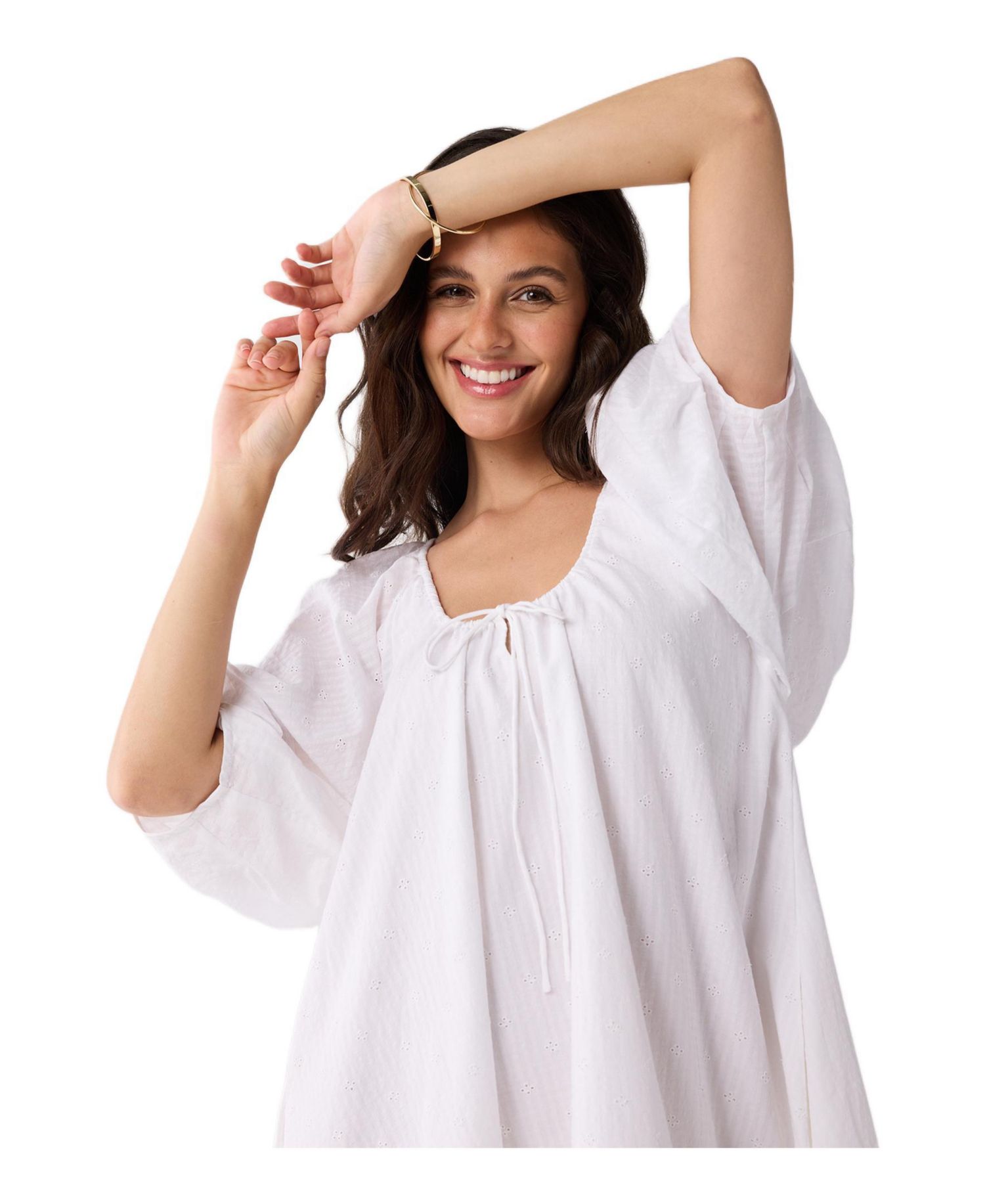 Women's Puff Sleeved Dress with Drawstring Neckline