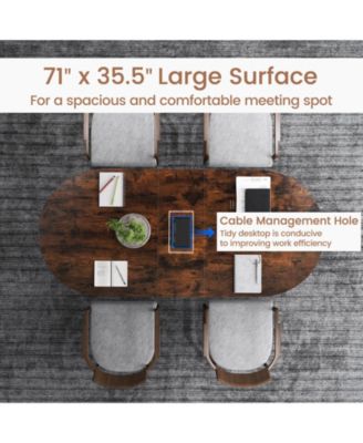 71 Inches Executive Table, Oval Home Office Table with Cable Management Hole