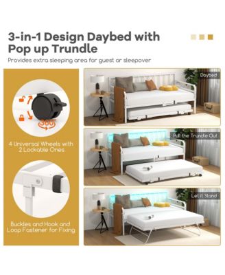 Twin Size Daybed with Pop-up Trundle Charging Station & LED Lights for Living Room