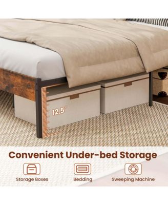 Queen Size Bed Frame with Wooden Headboard Under-Bed Storage No Box Spring Needed