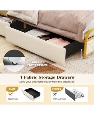 Twin Size Bed Frame with LED Lights & Charging Station Storage Headboard & Drawers