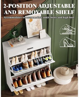 Space-Saving Narrow Shoe Cabinet for Entryway  Dual Turn Drawers Freestanding Shoe Organizer 3Tier Adjustable Shelves Fits Slippers Sneakers