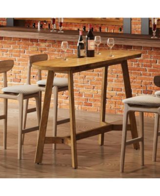 Solid Wood Bar Table with Footrest, 63" Oval Counter Height Table