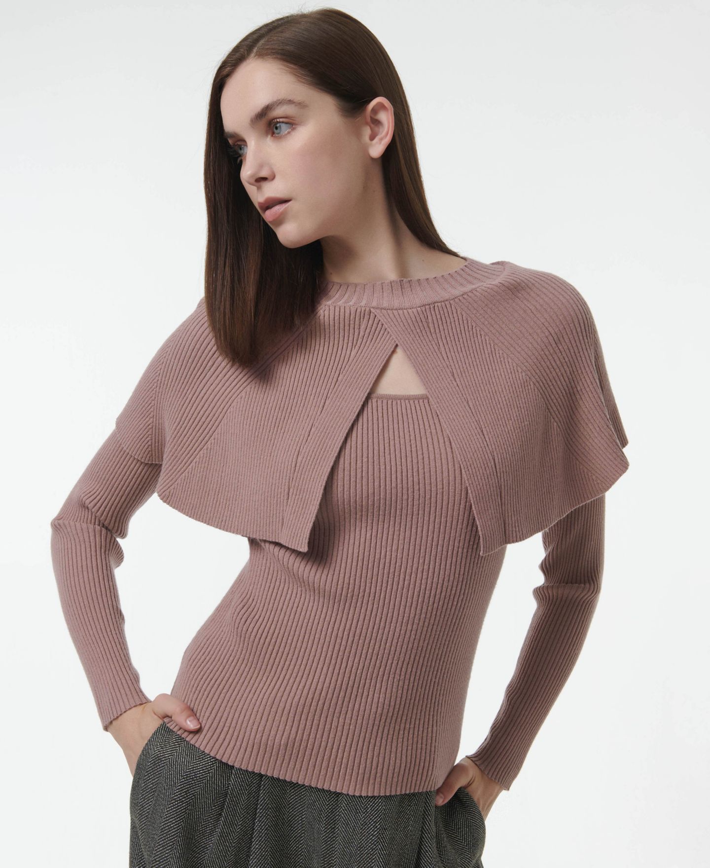 Женский свитер Leem Cape Detail Fitted, цвет: Розовый — фото 4