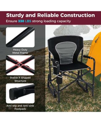 Outdoor Rocker Camping Chair for Adults with Dual Springs Padded Back