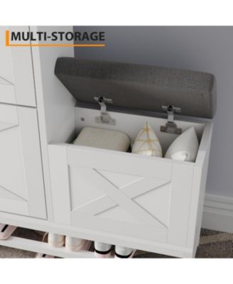 2 Flip Drawers Shoe Cabinet with Bench Narrow Entryway Shoe Storage Organizer Freestanding Shoe Rack with Metal Legs