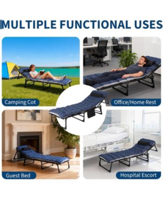 TrailBlaze Heavy-Duty Folding Camping Cot Bed for Adults – Removable Thick Mattress, Pillow & Side Pocket, Portable Oxford