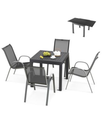 Extendable Aluminum Outdoor Dining Set with 4 Stackable Chairs