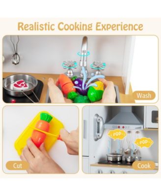 Pretend Play Kitchen Toy with Range Hood, Ice Maker & Telephone