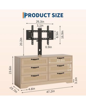 TV Stand with Mount, 47.2" Modern Entertainment Center 6-Drawer Rattan Dresser