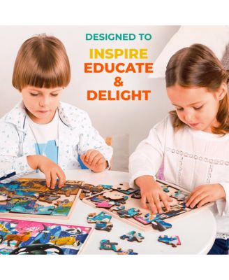 28 Piece Wooden Animal Puzzles for Kids Ages 3–5