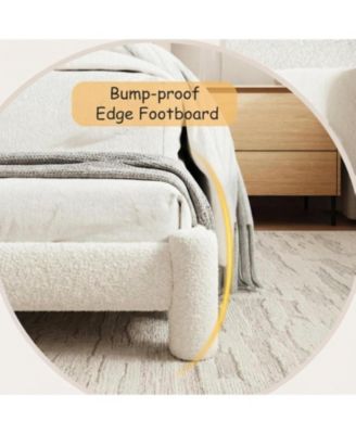 Cloud Bed Frame, Boucle Upholstered Platform Bed with Soft Round Headboard & Cylindrical Legs, Heavy Duty & Noise Free