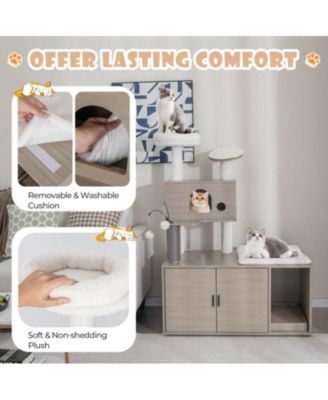 2-in-1 Modern Cat Tower with Litter Box Enclosure, Indoor Cat Furniture with Hidden Washroom & Perch