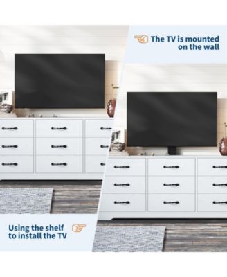 TV stand with mount, 9 drawer modern media console for TVs