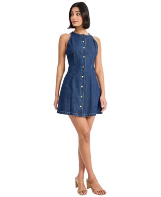 Donna Morgan - Women's Sleeveless Crewneck Button Front Mini Dress