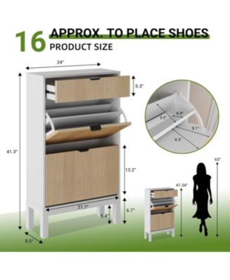 Shoe Storage Cabinet with Flip Drawers Modern Wooden Shoe Rack with Iron Legs Slim Entryway Hallway Organizer