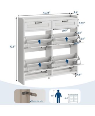 Shoe Cabinet with 4 Flip Drawers and 2 Top Drawers High-Gloss Painted Wood Shoe Organizer with Adjustable Shelves Freestanding Shoes.