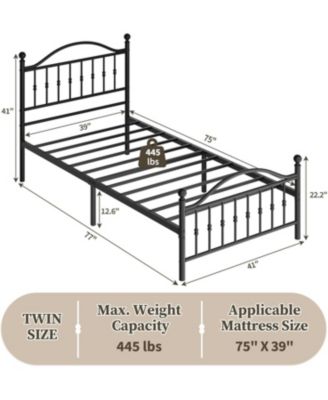 Twin Metal Platform Bed Frame with Vintage Headboard