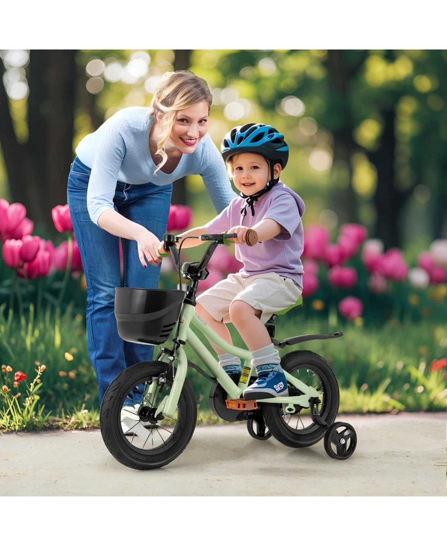 Детская игрушка HONGGE 12 Inch Adjustable Kids' Bike with Training Wheels, Ages 3-4, цвет: Зелёный — фото 2