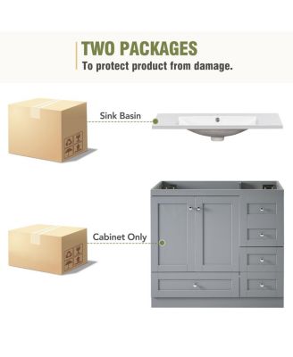 36" Shaker Bathroom Vanity with Resin Sink, 4 Soft Close Drawers & 2 Doors, Ample Storage for Modern Homes