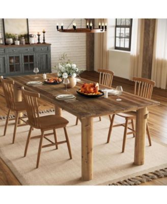 Solid Wood Dining Table for 6, 63-Inch Wooden Kitchen Table with Strong Legs, Farmhouse Rectangle Dinner Table
