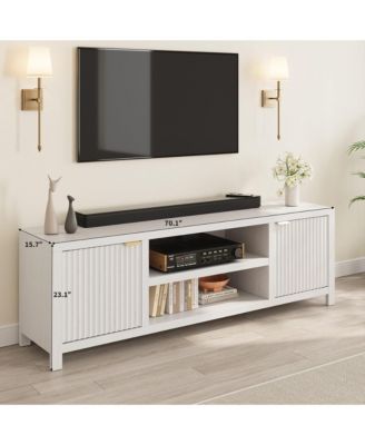 Fluted TV Stand for 75+ Inch, Modern Entertainment Center with 2-Tier Storage & Adjustable Shelves