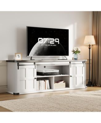 Farmhouse TV Stand for 75 Inch TV, Entertainment Center with Storage Cabinets and Sliding Barn Doors