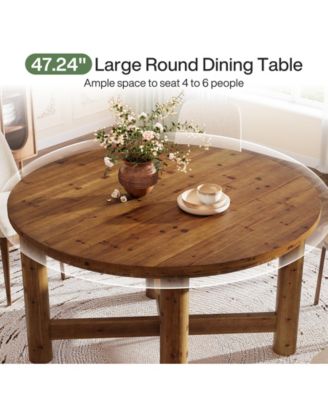 47" Solid Wood Dining Table for 4-6, Farmhouse Round Kitchen Table