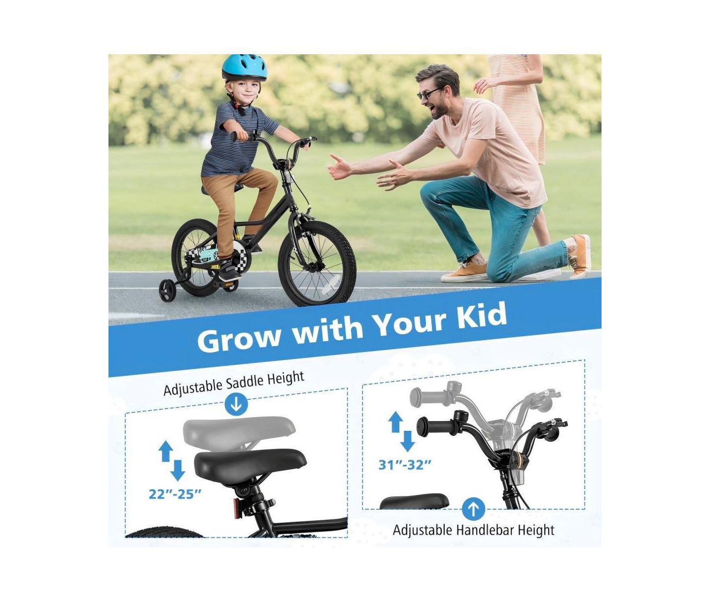 Детская игрушка HONGGE 16 Inch Kids' Bike with Adjustable Seat and Training Wheels, Ages 3-8, цвет: Чёрный — фото 6