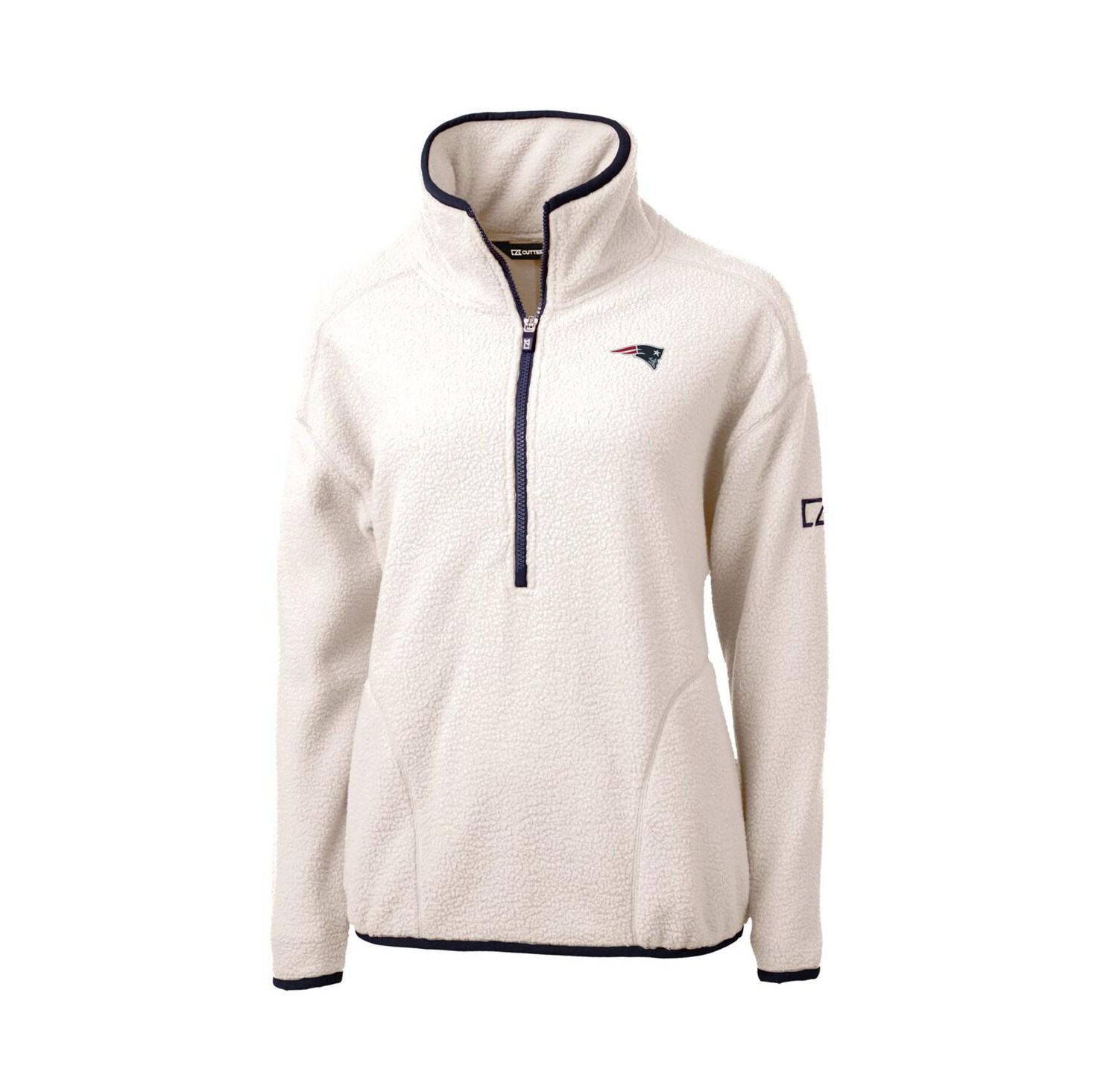 Women's White/Navy New England Patriots Cascade Eco Sherpa Fleece Half-Zip Pullover Jacket