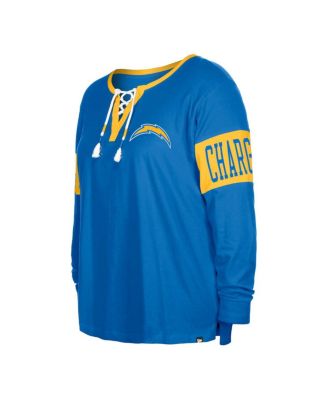 Women's Powder Blue Los Angeles Chargers Plus Size Lace-Up Notch Neck Long Sleeve T-Shirt